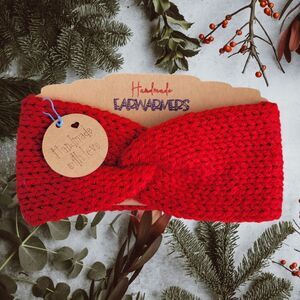 Handmade Knit Newborn Red Earwarmer Headband